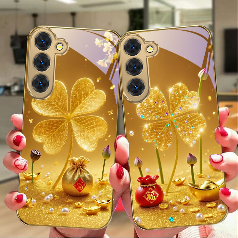 Casing ponsel kaca emas motif  - Samsung Galaxy S25 ulasan dan harga