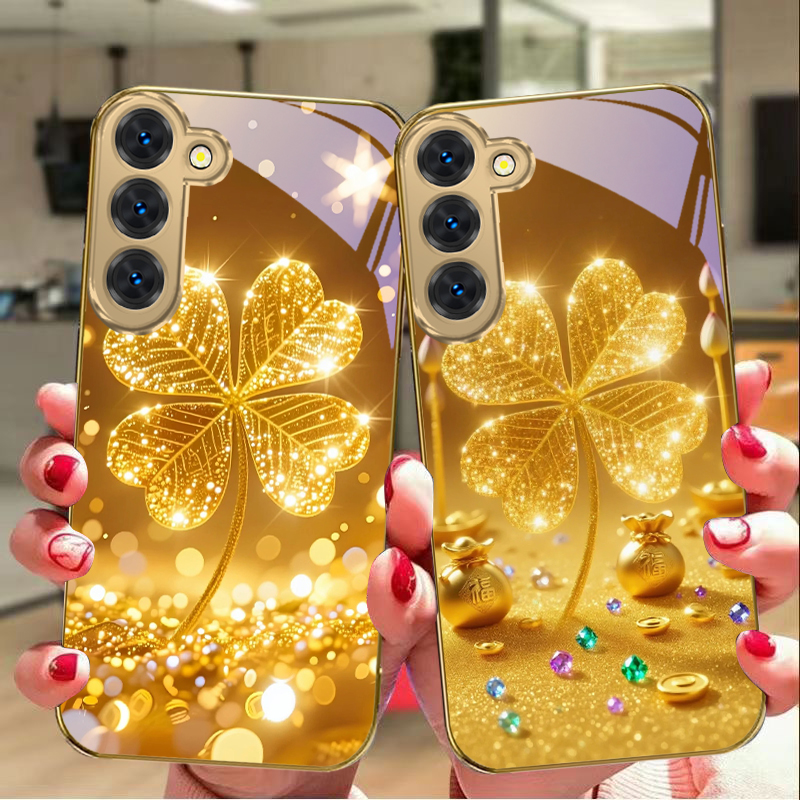 Casing ponsel kaca emas motif  - Samsung Galaxy S25 ulasan dan harga